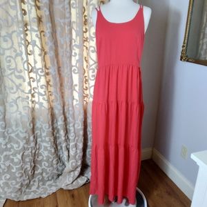 #18 LOFT Petites Multi Tiered Strappy Maxi Dress 10P Like New Flowy Coral